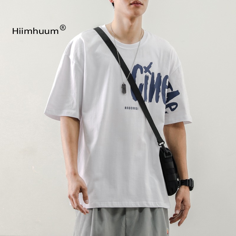 夏季圓領短袖T恤潮牌潮流簡約印花純色半袖打底衫寬松男女情侶裝-細節圖2