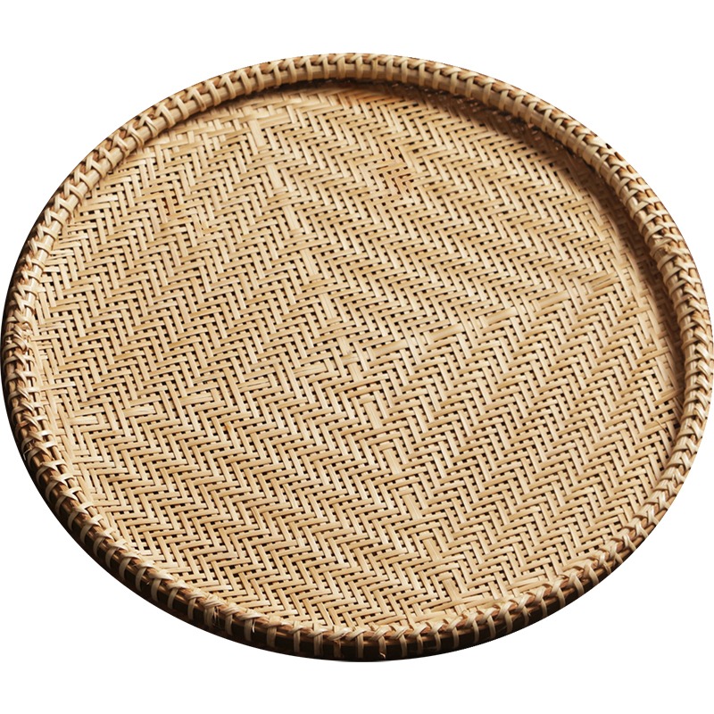 精緻竹編茶點盤 手工竹製水果饅頭筐 家用竹扁零食收納籃晾曬託盤-細節圖5