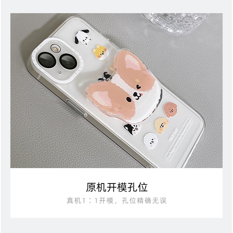 原創ins狗狗家族適用iphone13手機殼蘋果12保護套11promax新款網紅少女自帶鏡頭膜簡約男支架透明防摔軟全包-細節圖10