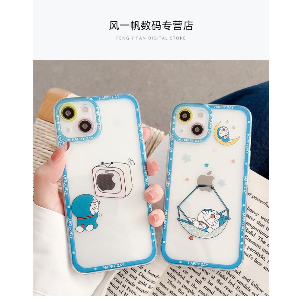 可愛卡通藍胖子iphone12promax手機殼蘋果13透明防摔xs新款x情侶8plus硅膠7鏡頭全包xr女網紅xsma-細節圖6