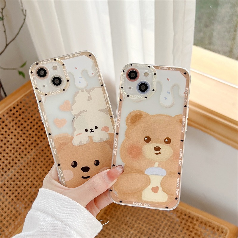 奶油小熊蘋果13promax手機殼iPhone12可愛卡通11女生新款x透明xs軟xr硅膠8plus鏡頭全包防摔7創意m-細節圖3