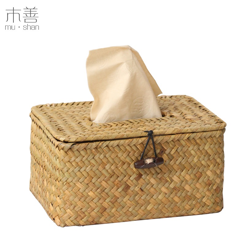 木善 草編紙巾盒餐廳創意紙巾盒 餐巾筒 紙巾套 抽紙盒 卷紙筒-細節圖2