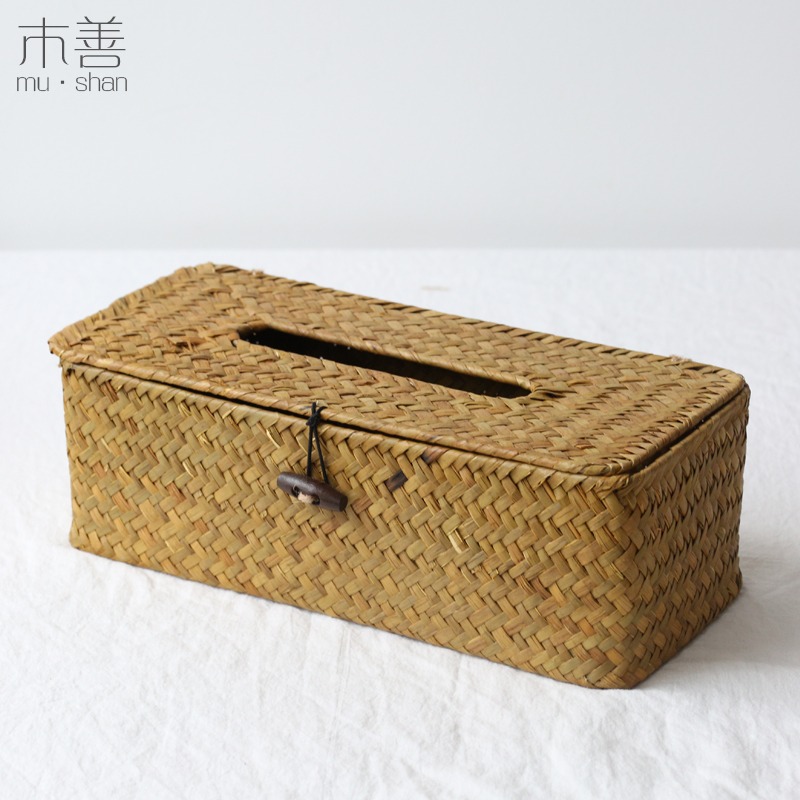 木善 草編紙巾盒餐廳創意紙巾盒 餐巾筒 紙巾套 抽紙盒 卷紙筒-細節圖4