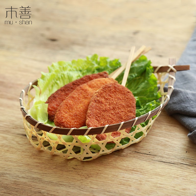 木善 竹編筐竹餐盤 竹簸箕果籃 餐廳菜籃 小簸箕 點心盤 火鍋菜盤-細節圖5