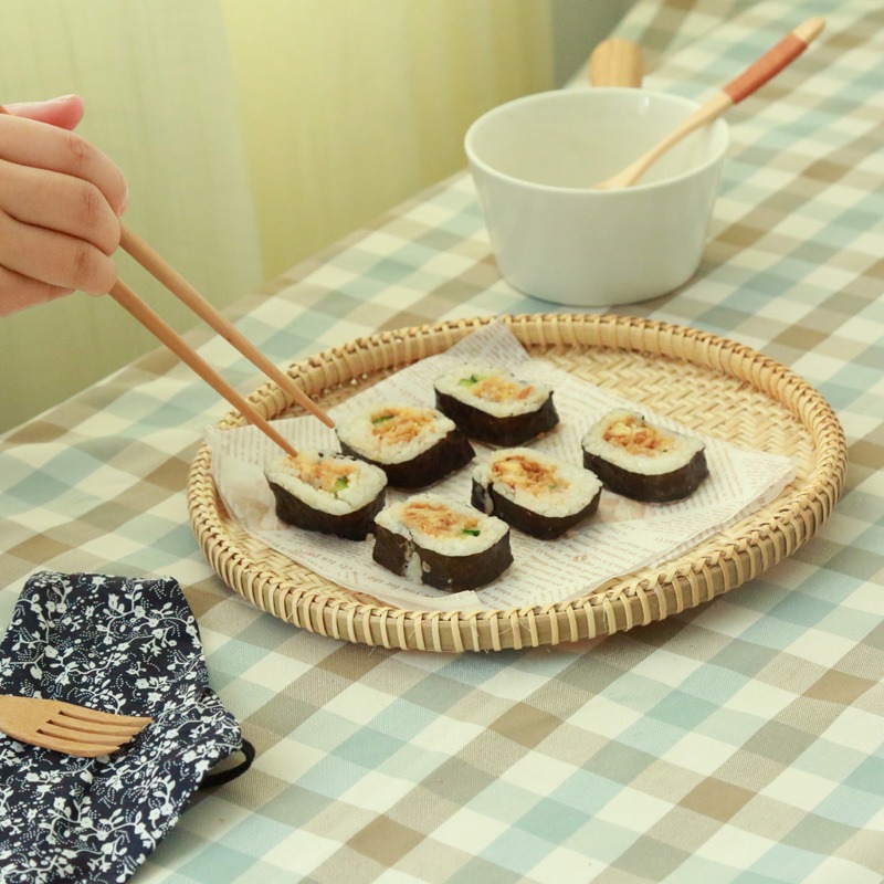 木善 竹扁竹篩 家用晾曬 餃子盤 竹簸箕 廚房菜籃 點心筐饅頭筐-細節圖3