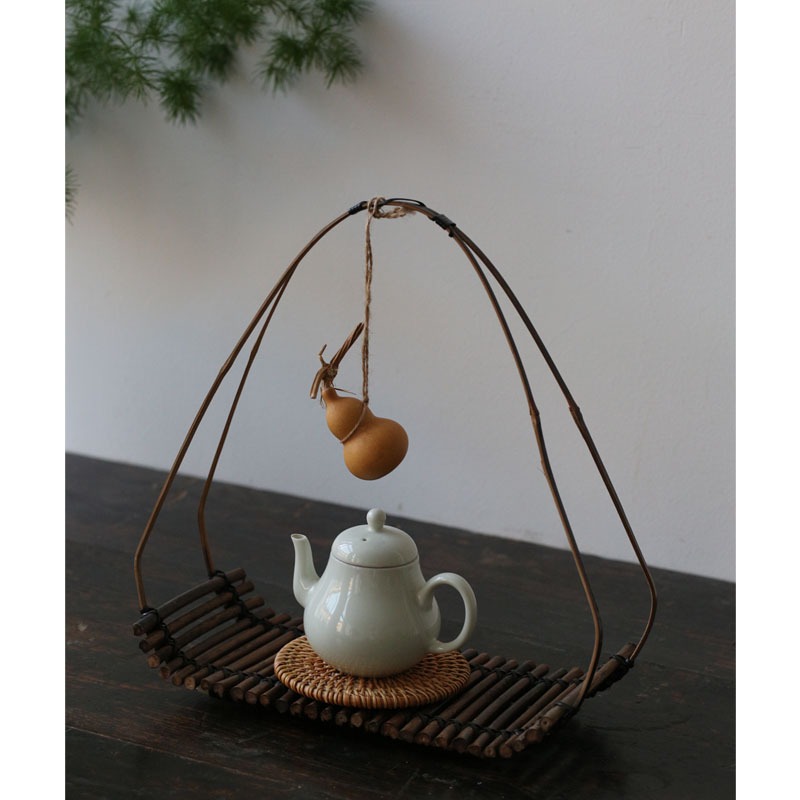 木善手工竹編竹排茶道配件杯墊裝飾點心果盤果籃茶托香爐底座擺件-細節圖5
