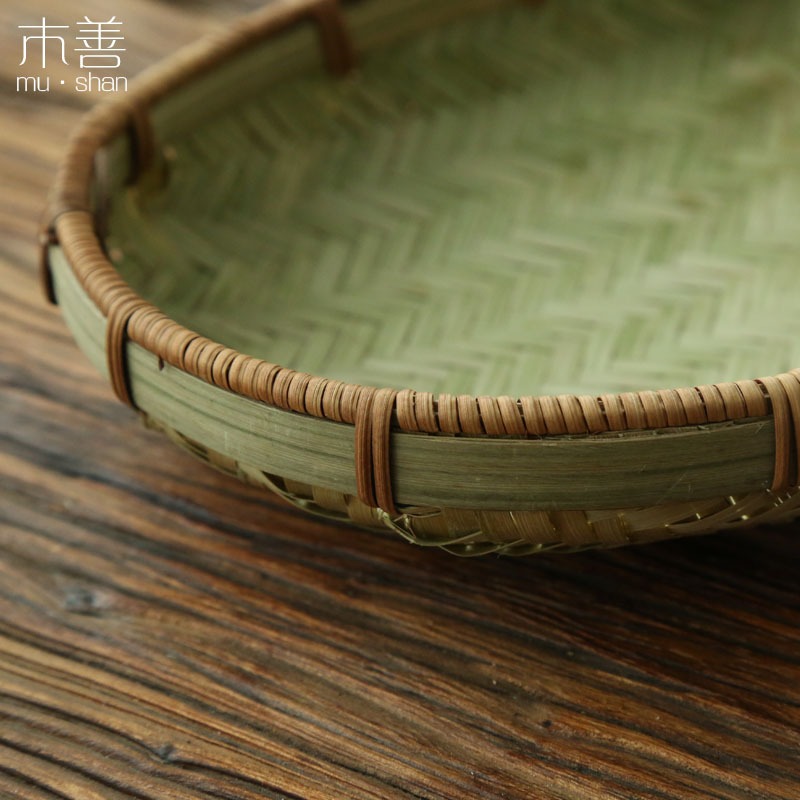 木善 小竹筐 竹編筐 水果盤 零食盤竹果碟竹簸箕 菜筐 饃筐點心筐-細節圖2