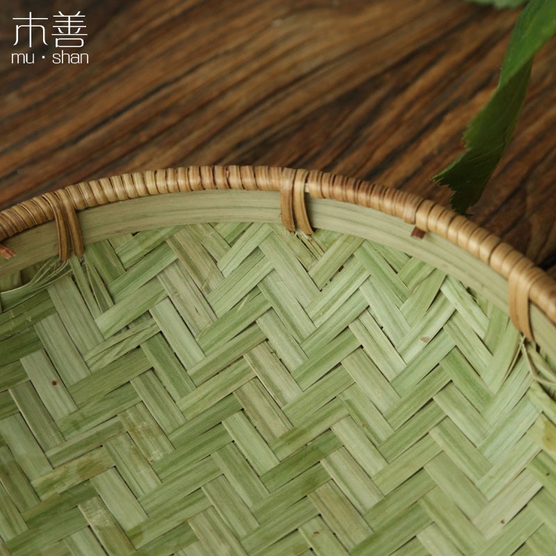 木善 小竹筐 竹編筐 水果盤 零食盤竹果碟竹簸箕 菜筐 饃筐點心筐-細節圖4