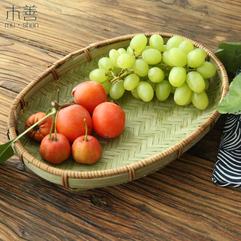 木善 小竹筐 竹編筐 水果盤 零食盤竹果碟竹簸箕 菜筐 饃筐點心筐-細節圖5