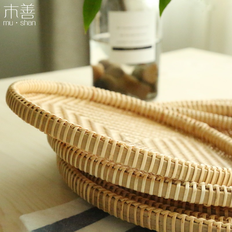 木善 竹扁竹篩 家用晾曬鏤空餃子盤竹簸廚房菜籃 點心筐 小篩子-細節圖2
