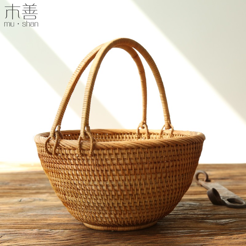 木善 藤編提籃 雞蛋籃採摘籃小籃子茶幾水果籃 果籃竹籃 野餐籃-細節圖5