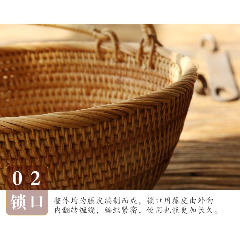 木善 藤編提籃 雞蛋籃採摘籃小籃子茶幾水果籃 果籃竹籃 野餐籃-細節圖9