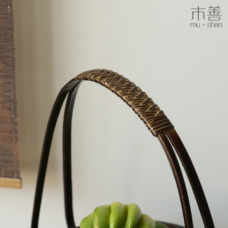 竹編籃子收納筐 做舊水果籃 做舊提籃 乾果籃 點心籃 茶室點心盤-細節圖3