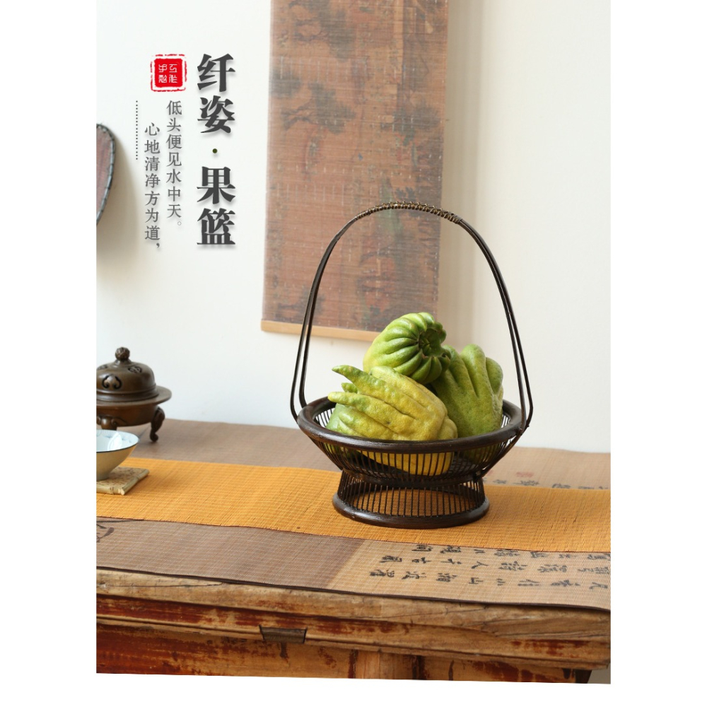 竹編籃子收納筐 做舊水果籃 做舊提籃 乾果籃 點心籃 茶室點心盤-細節圖6