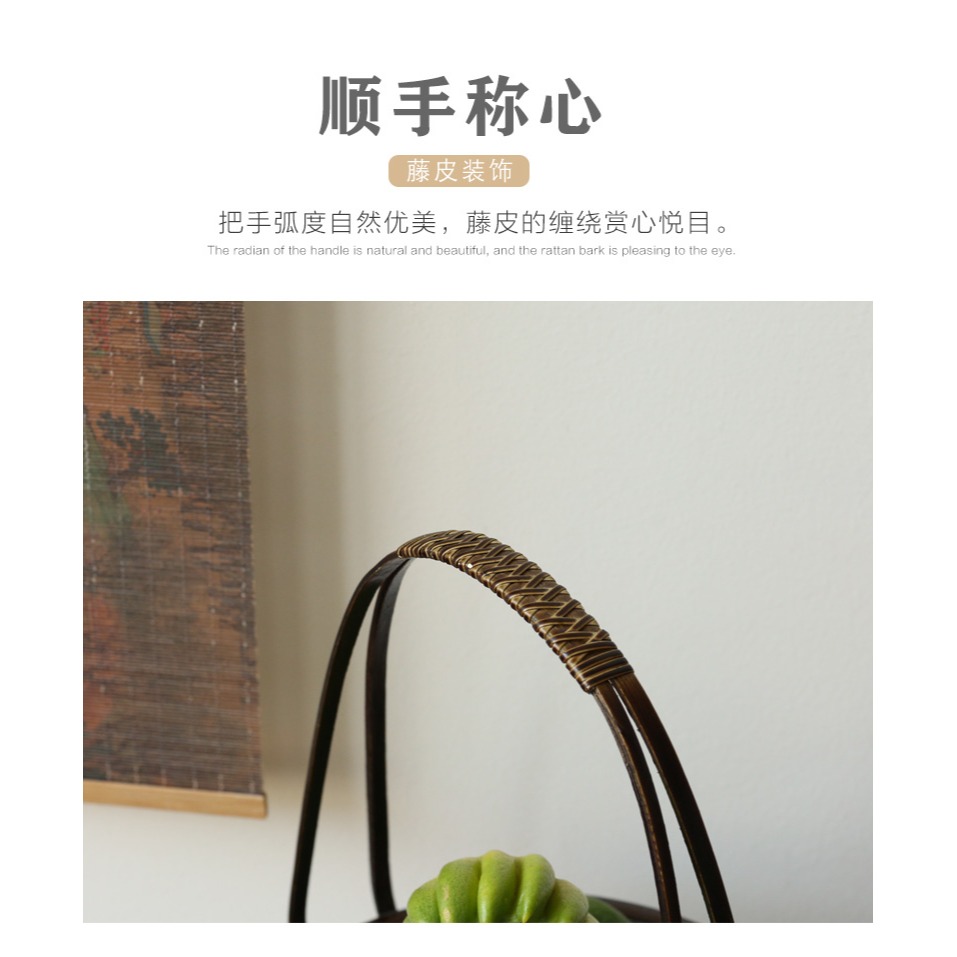 竹編籃子收納筐 做舊水果籃 做舊提籃 乾果籃 點心籃 茶室點心盤-細節圖9