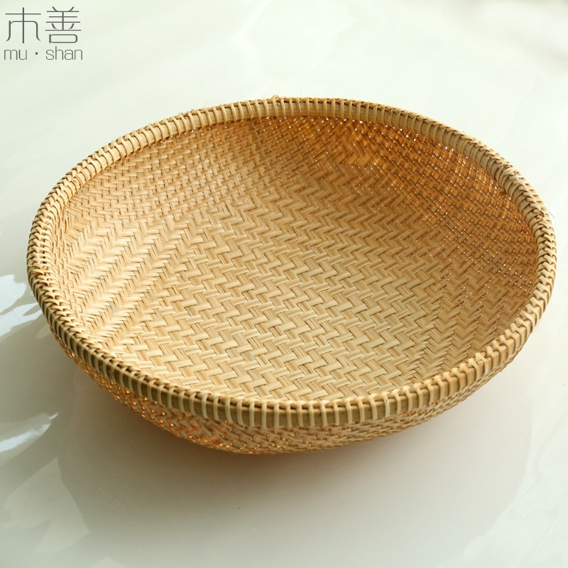 木善 竹編筐竹製品精編家用水果盤點心筐田園風-細節圖4