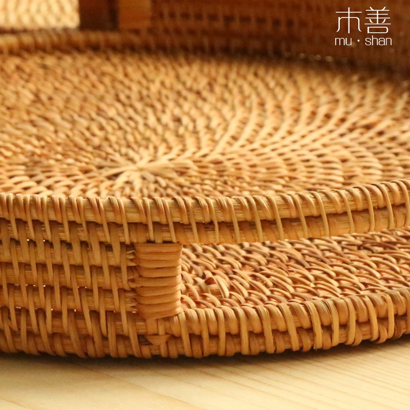 木善 日式茶盤藤編託盤  收納籃 麪包點心水果筐 田園託盤籃 餐盤-細節圖2