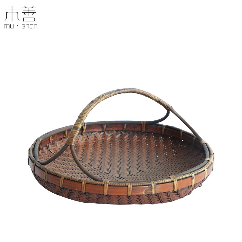 木善竹編茶點盤 水果盤 茶點籃 簡約收納託盤 復古提籃 手提果籃-細節圖2