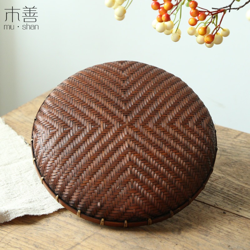 木善竹編茶點盤 水果盤 茶點籃 簡約收納託盤 復古提籃 手提果籃-細節圖4