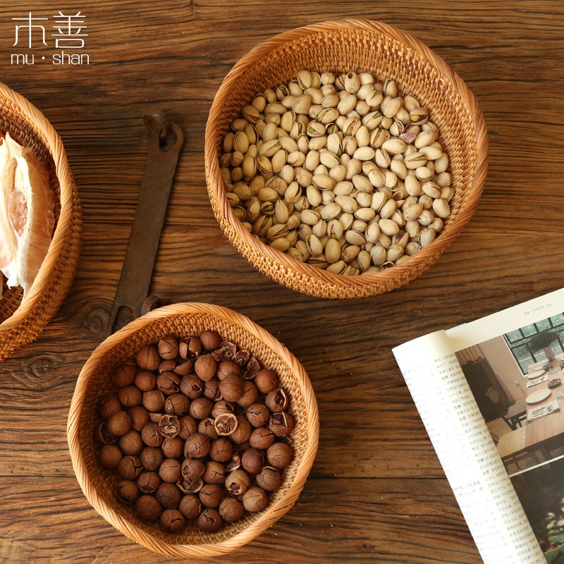 越南藤編點心盤 家居水果盤 零食筐 糖果籃 茶點盒 茶幾收納筐-細節圖4