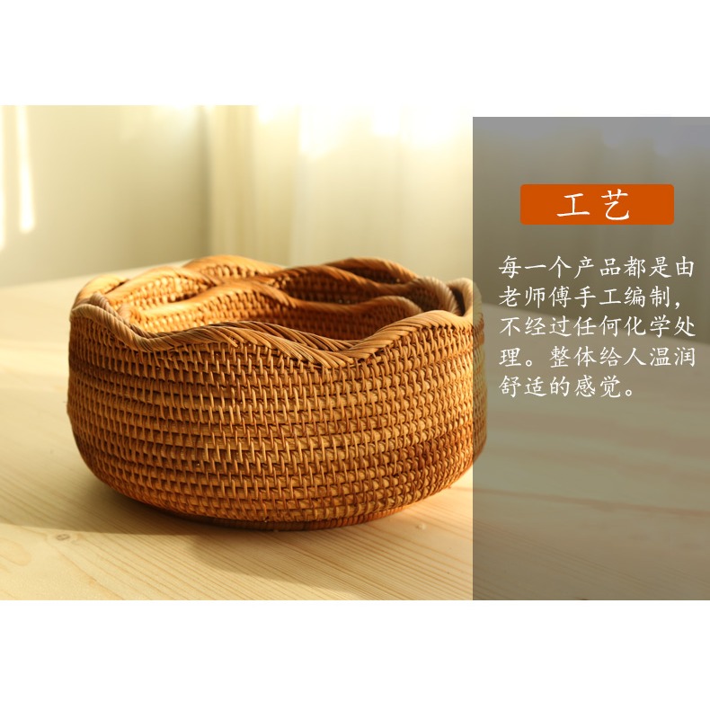 越南藤編點心盤 家居水果盤 零食筐 糖果籃 茶點盒 茶幾收納筐-細節圖9