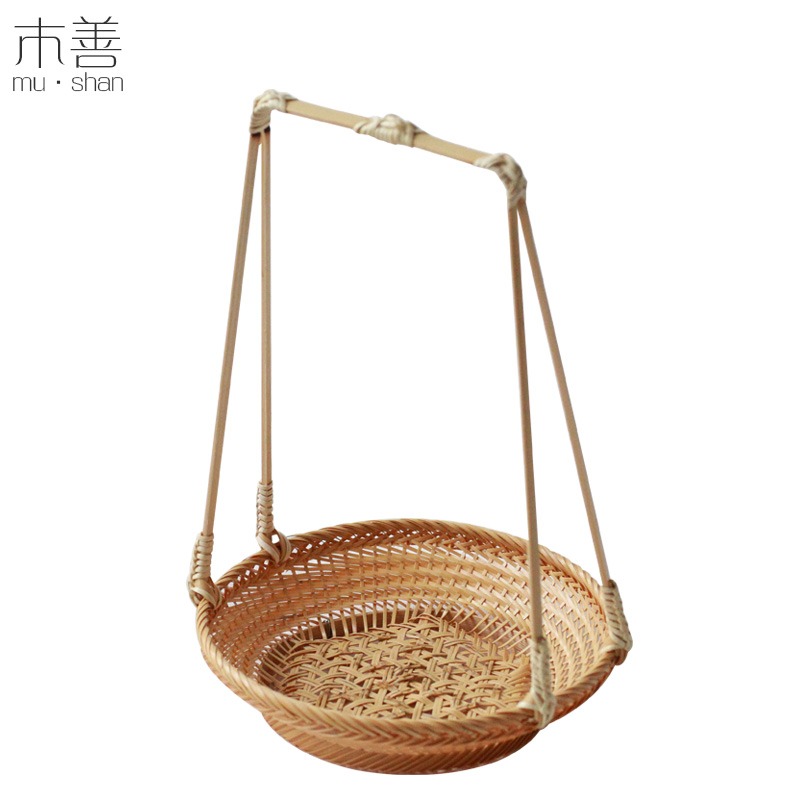 竹編果碟 竹編菜碟 茶點籃小果籃 吊籃水果盤 茶點盤糕點籃小果盤-細節圖2