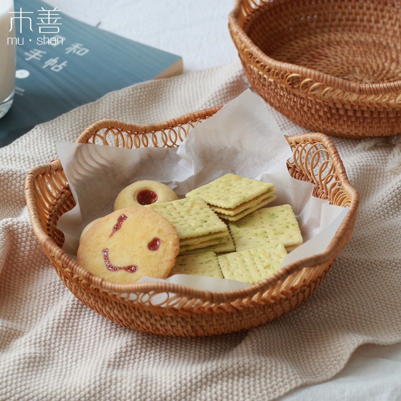 木善藤編筐客廳零食筐 糖果籃 創意桌面水果筐麪包筐 藤編零食盤-細節圖3