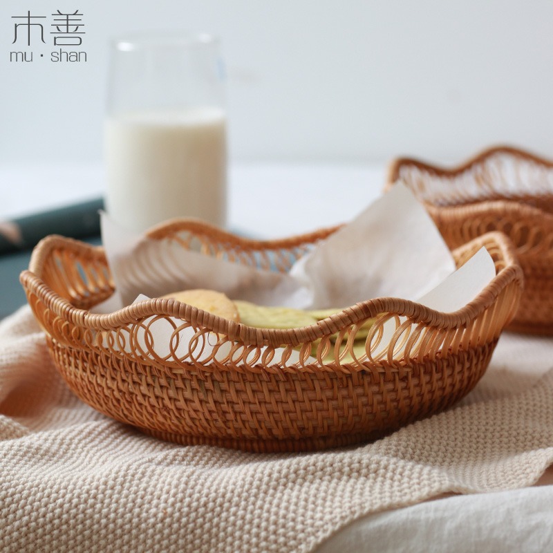 木善藤編筐客廳零食筐 糖果籃 創意桌面水果筐麪包筐 藤編零食盤-細節圖5