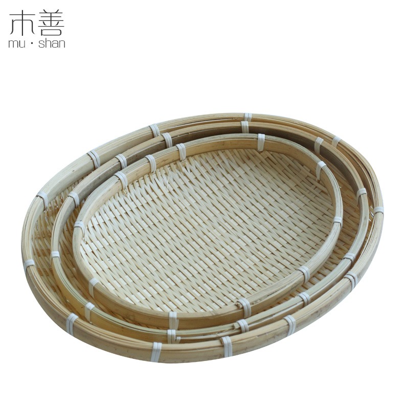 木善 零食筐 竹編筐小竹盤竹匾 竹篩子家用圓簸箕 點心筐 竹果盤-細節圖2