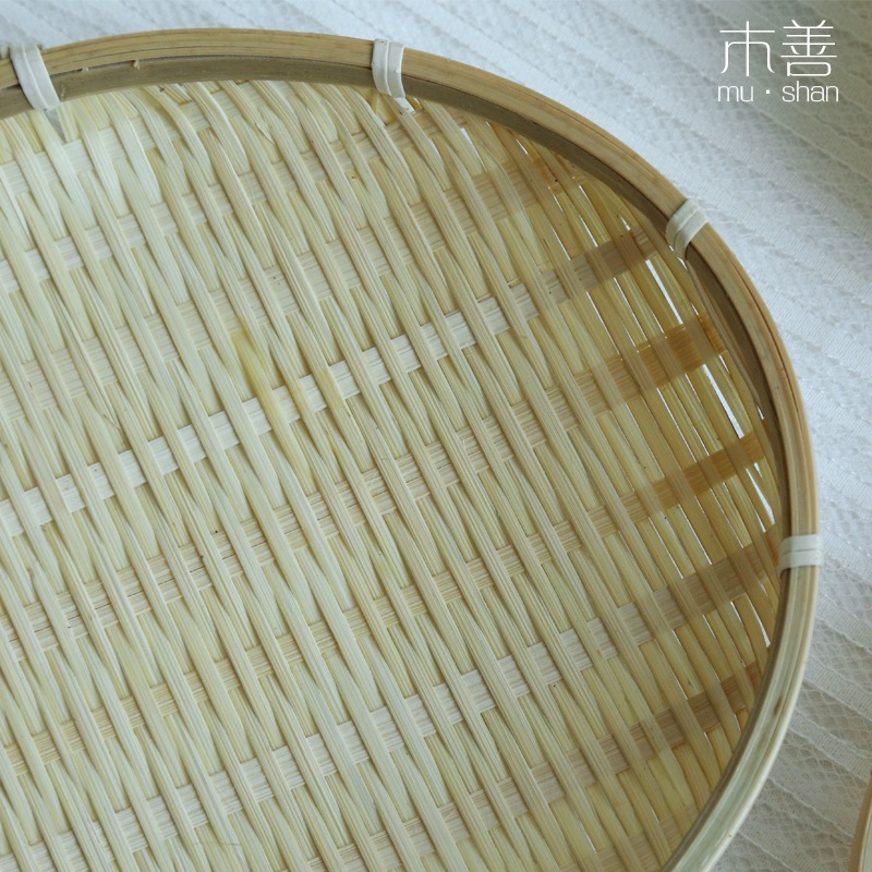 木善 零食筐 竹編筐小竹盤竹匾 竹篩子家用圓簸箕 點心筐 竹果盤-細節圖4
