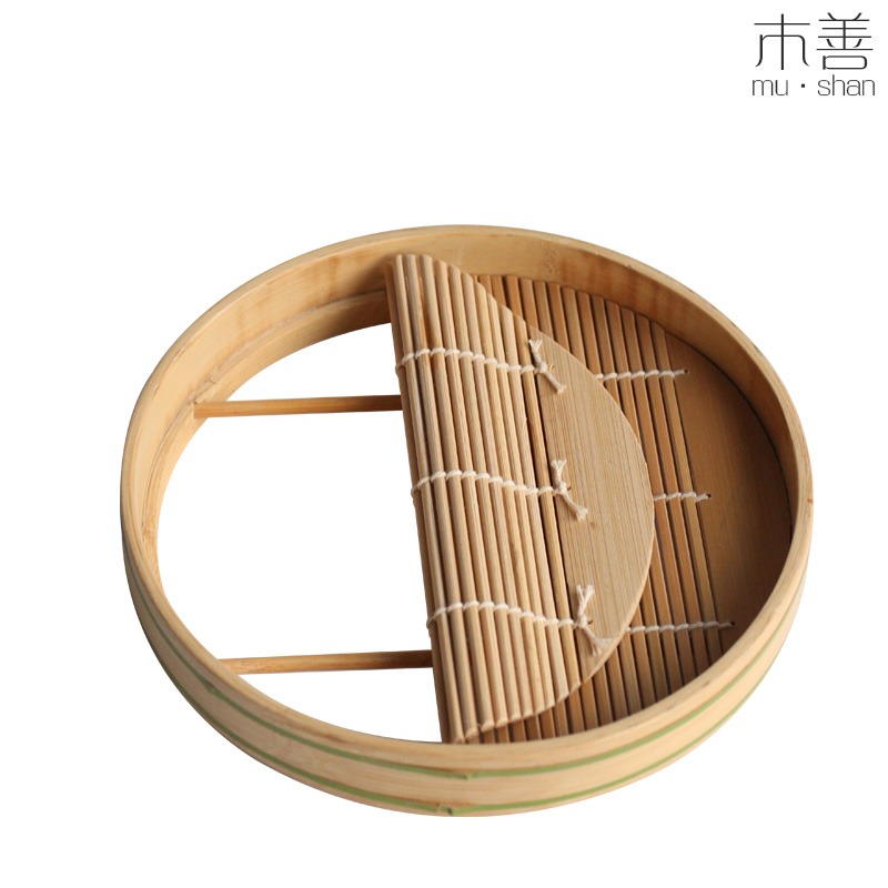 竹製果盤 竹製品 點心盤 零食盤水果盤 小圓筐 竹菜盤 仿小蒸盤-細節圖2