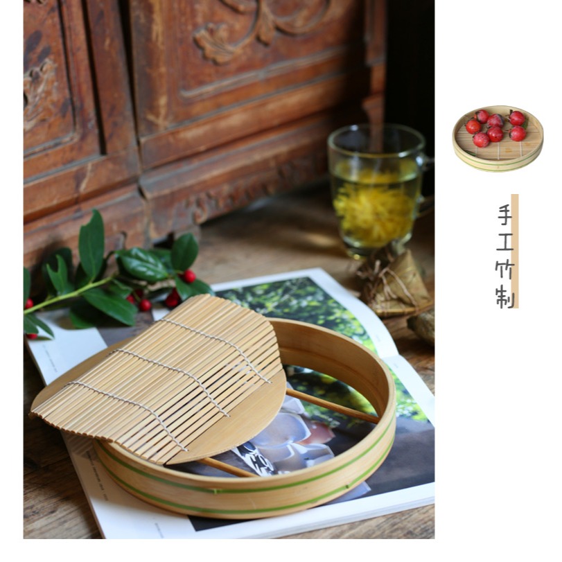竹製果盤 竹製品 點心盤 零食盤水果盤 小圓筐 竹菜盤 仿小蒸盤-細節圖10