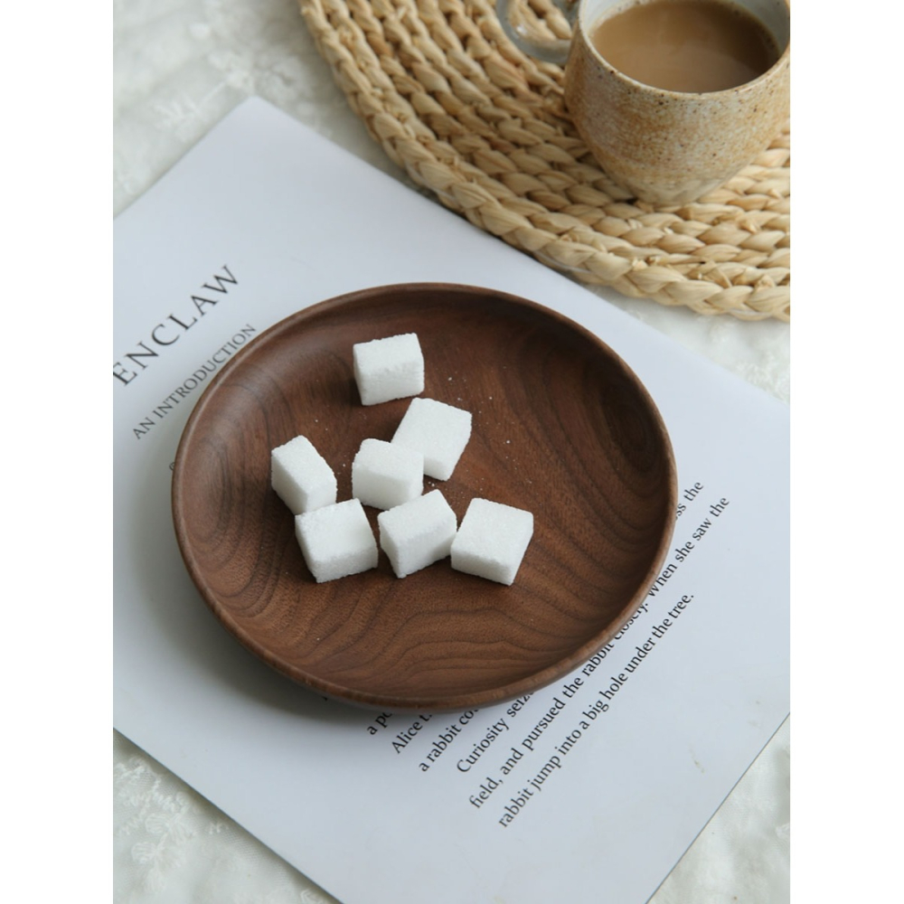 胡桃木碟日式原木創意 家用小巧杯墊 點心盤果盤果碟 圓形糕點盤-細節圖4