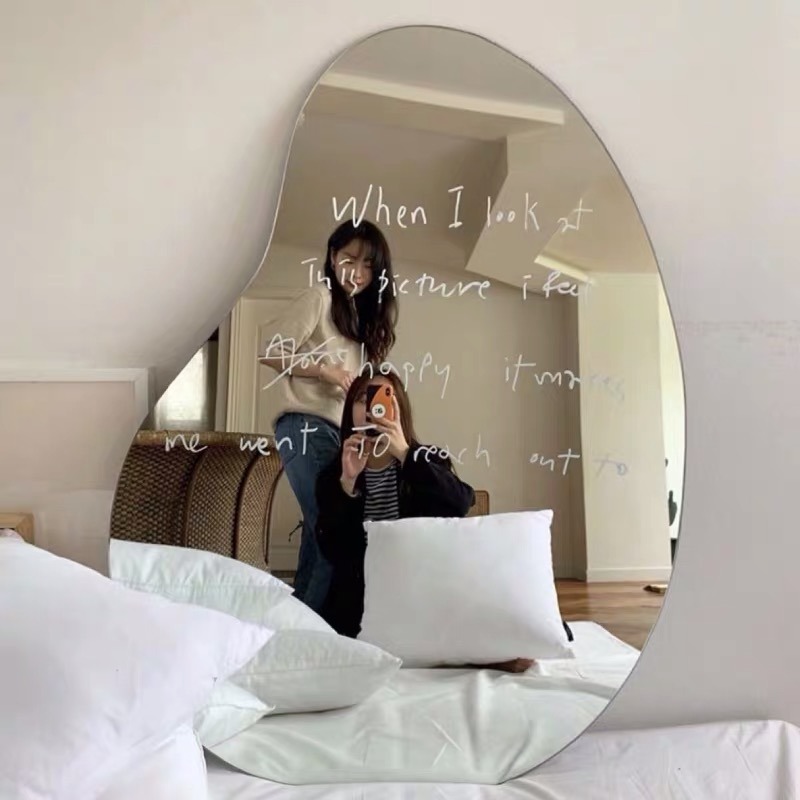 韓國ins穿衣鏡全身鏡壁掛服裝店落地鏡家用桌面化妝鏡芒果異形鏡-細節圖4