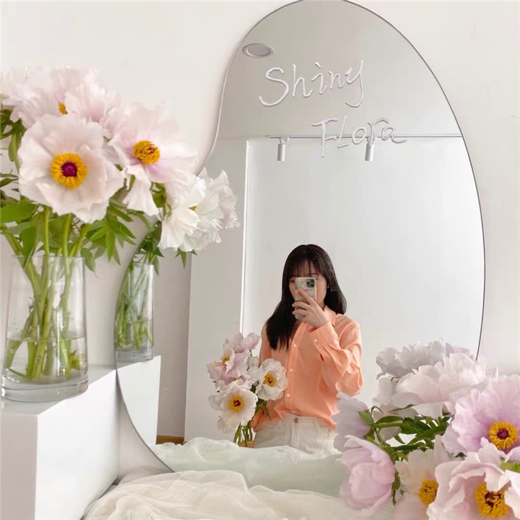 韓國ins穿衣鏡全身鏡壁掛服裝店落地鏡家用桌面化妝鏡芒果異形鏡-細節圖6