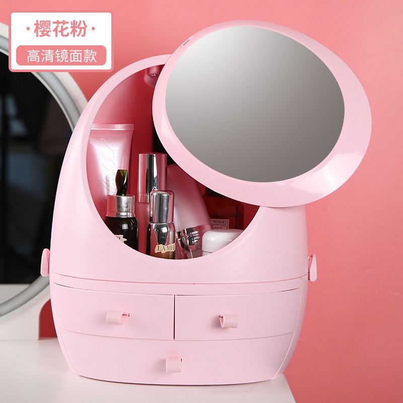 網紅化妝品收納盒高級感帶鏡子高顏值護膚品桌面防塵收納箱led燈-細節圖9