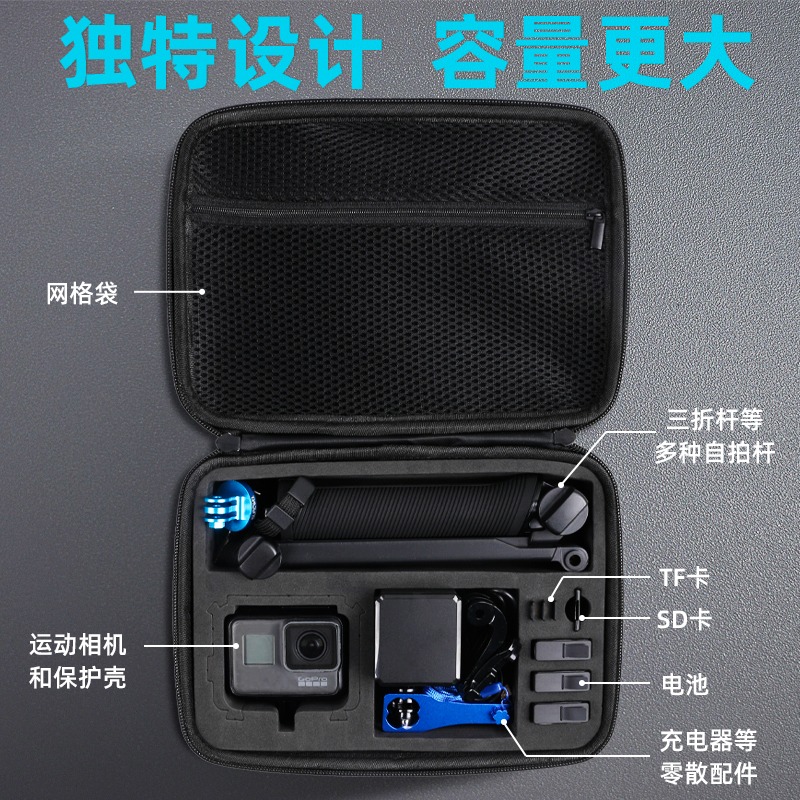 收納包適用gopro收納gopro10/9/8/7/6/5大疆osmo action防水收納盒靈眸運動相機保護套gopr-細節圖3