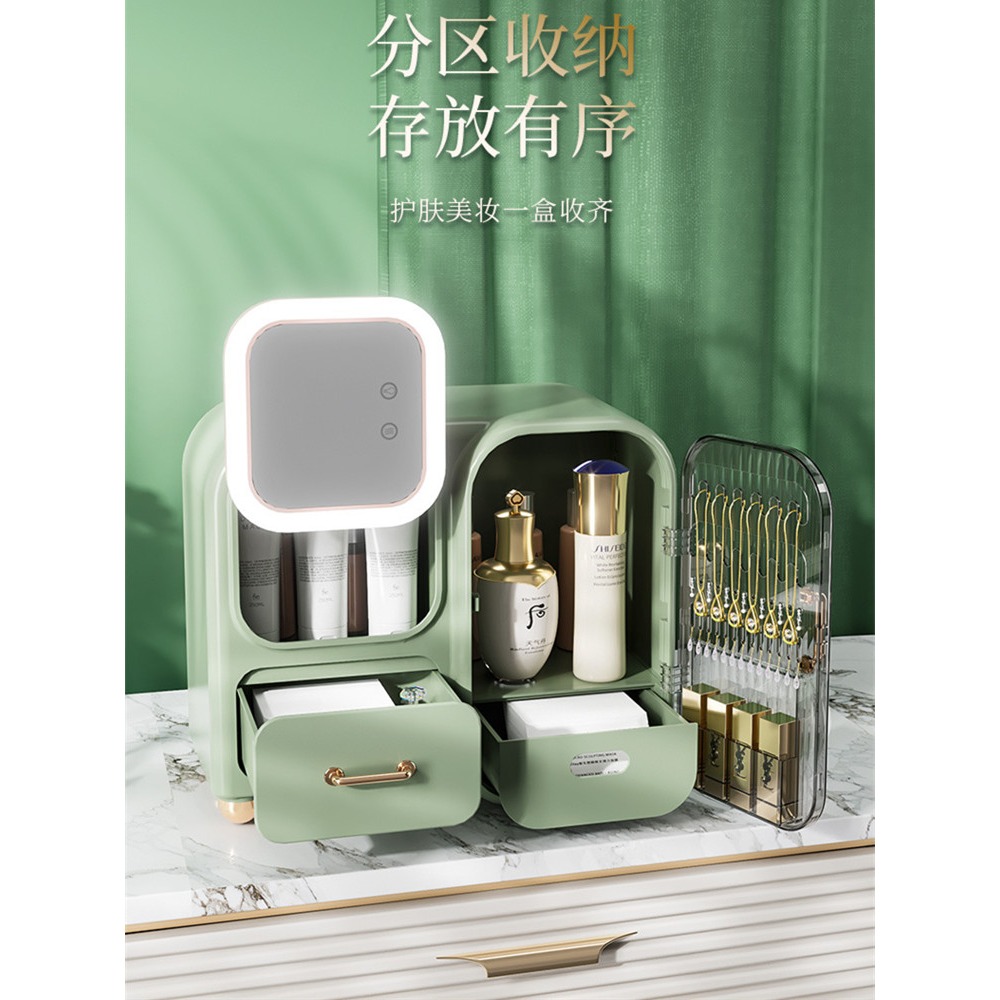 2022化妝品收納盒帶鏡子一體燈高檔精緻梳妝臺首飾護膚品收納高級-細節圖3