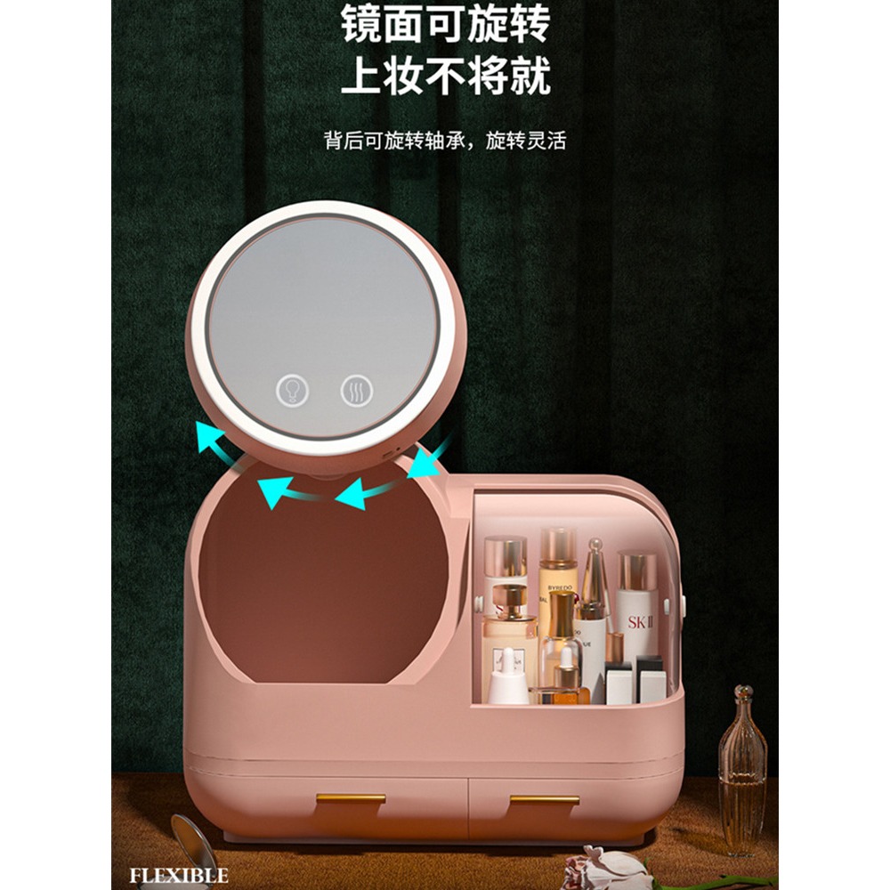 高級感化妝品收納盒智能帶鏡子一體帶燈梳妝臺護膚品大容量置物架-細節圖3