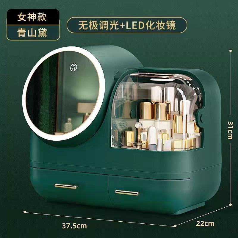 高級感化妝品收納盒智能帶鏡子一體帶燈梳妝臺護膚品大容量置物架-細節圖8