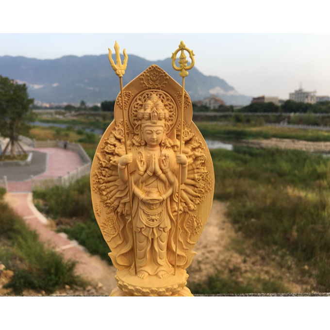 黃楊木雕居家雕刻擺件實木佛像供奉生肖屬鼠千手觀音-細節圖2