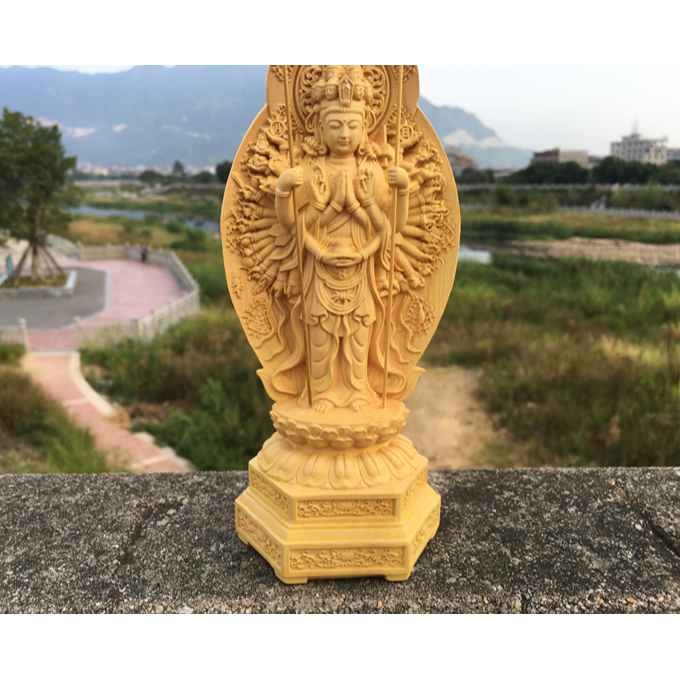 黃楊木雕居家雕刻擺件實木佛像供奉生肖屬鼠千手觀音-細節圖3