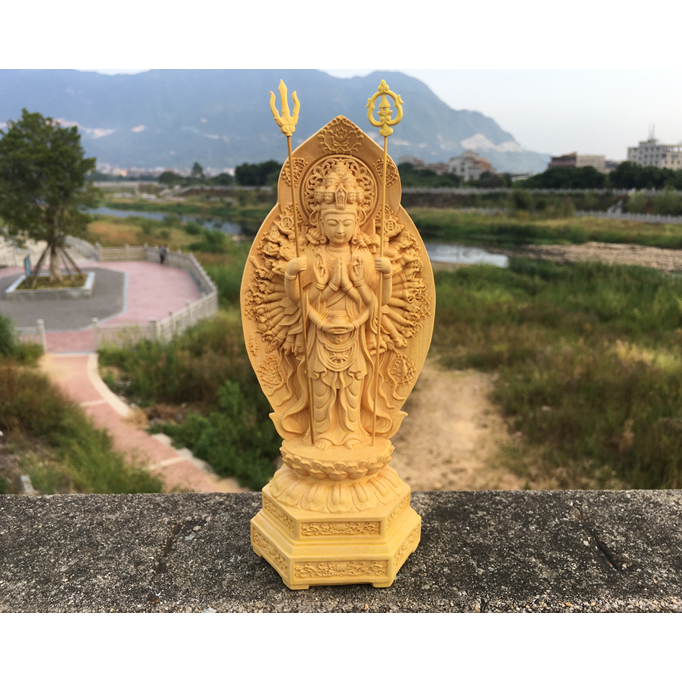 黃楊木雕居家雕刻擺件實木佛像供奉生肖屬鼠千手觀音-細節圖6