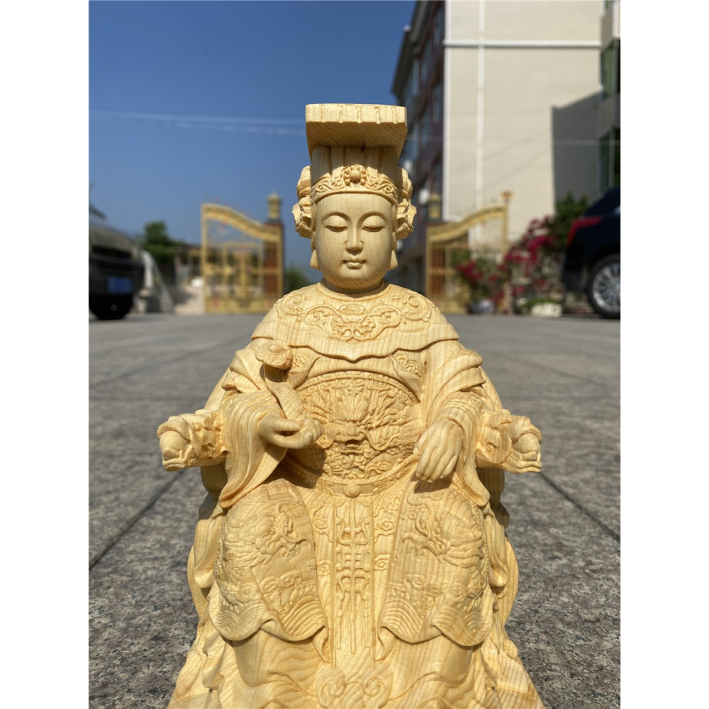 檜木木雕刻媽祖實木家居擺件海神天上聖母湄洲工藝品媽祖大號-細節圖7