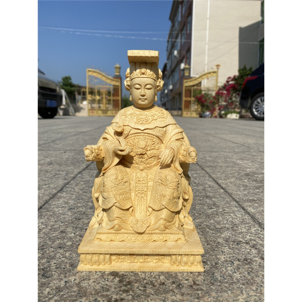 檜木木雕刻媽祖實木家居擺件海神天上聖母湄洲工藝品媽祖大號-細節圖10
