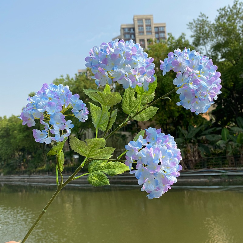 單支歐式仿真繡球花 4頭木葉繡球假花束套裝家居客廳餐桌花藝擺件-細節圖2