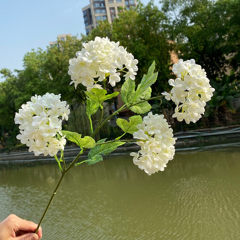 單支歐式仿真繡球花 4頭木葉繡球假花束套裝家居客廳餐桌花藝擺件-細節圖3