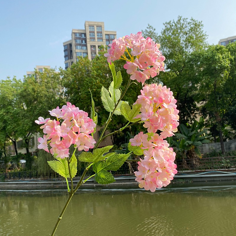 單支歐式仿真繡球花 4頭木葉繡球假花束套裝家居客廳餐桌花藝擺件-細節圖7