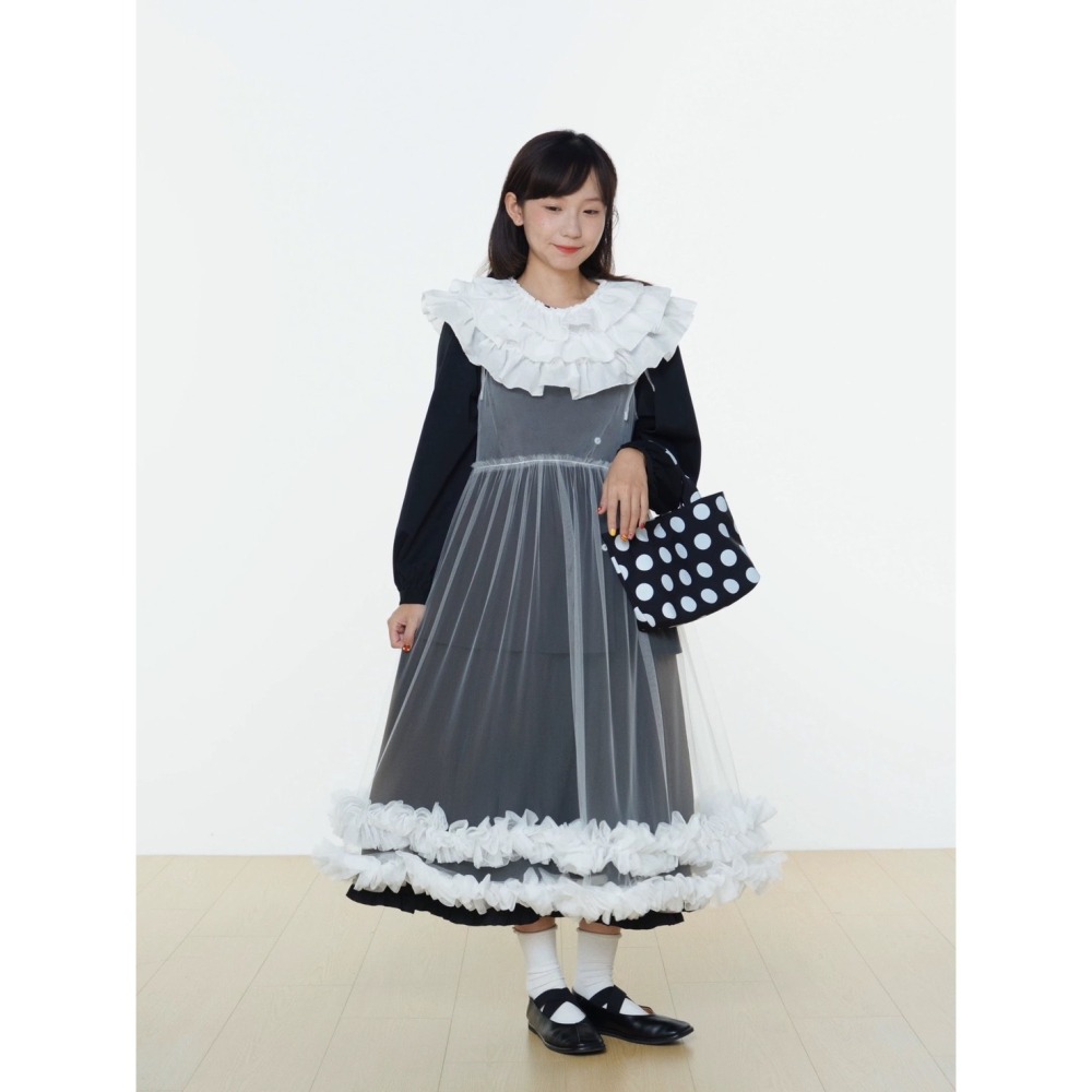 kumo select 重工蕾絲吊帶外罩（共兩色）-細節圖2