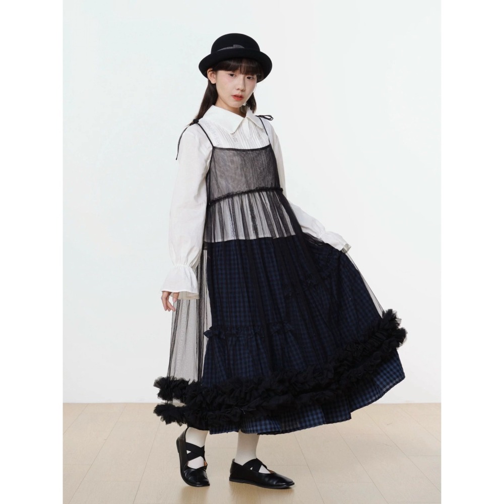 kumo select 重工蕾絲吊帶外罩（共兩色）-細節圖5